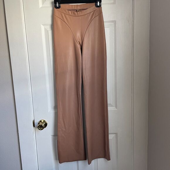 Skims Pants - SKIMS Faux Leather Seamed Boot Cut Pants Womens Small Tan/Brown Stretch
